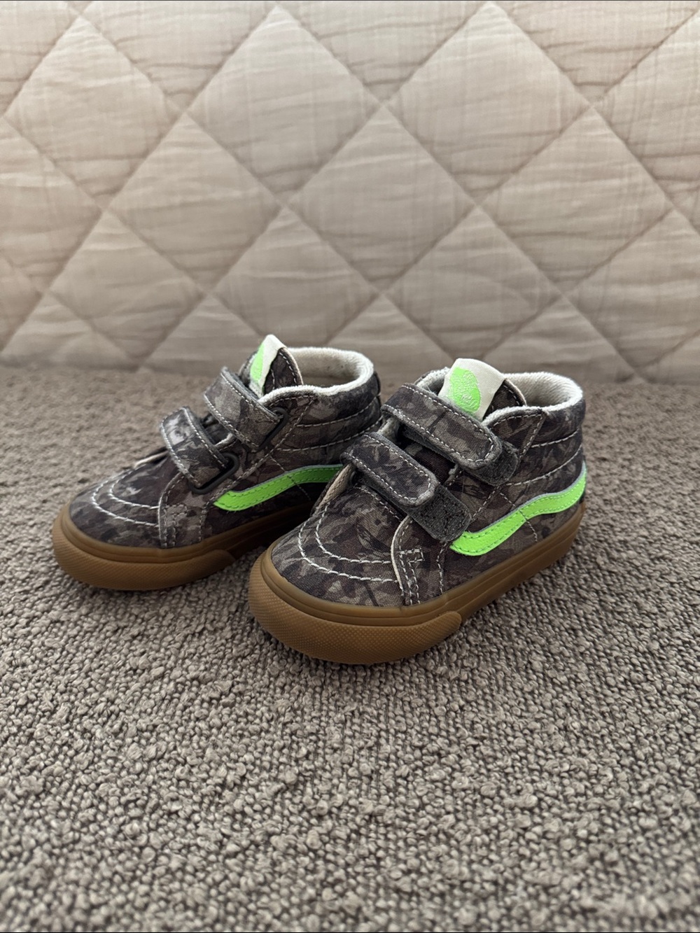 Vans Kids High-Top Sneakers Gray with Neon Green Stripe
